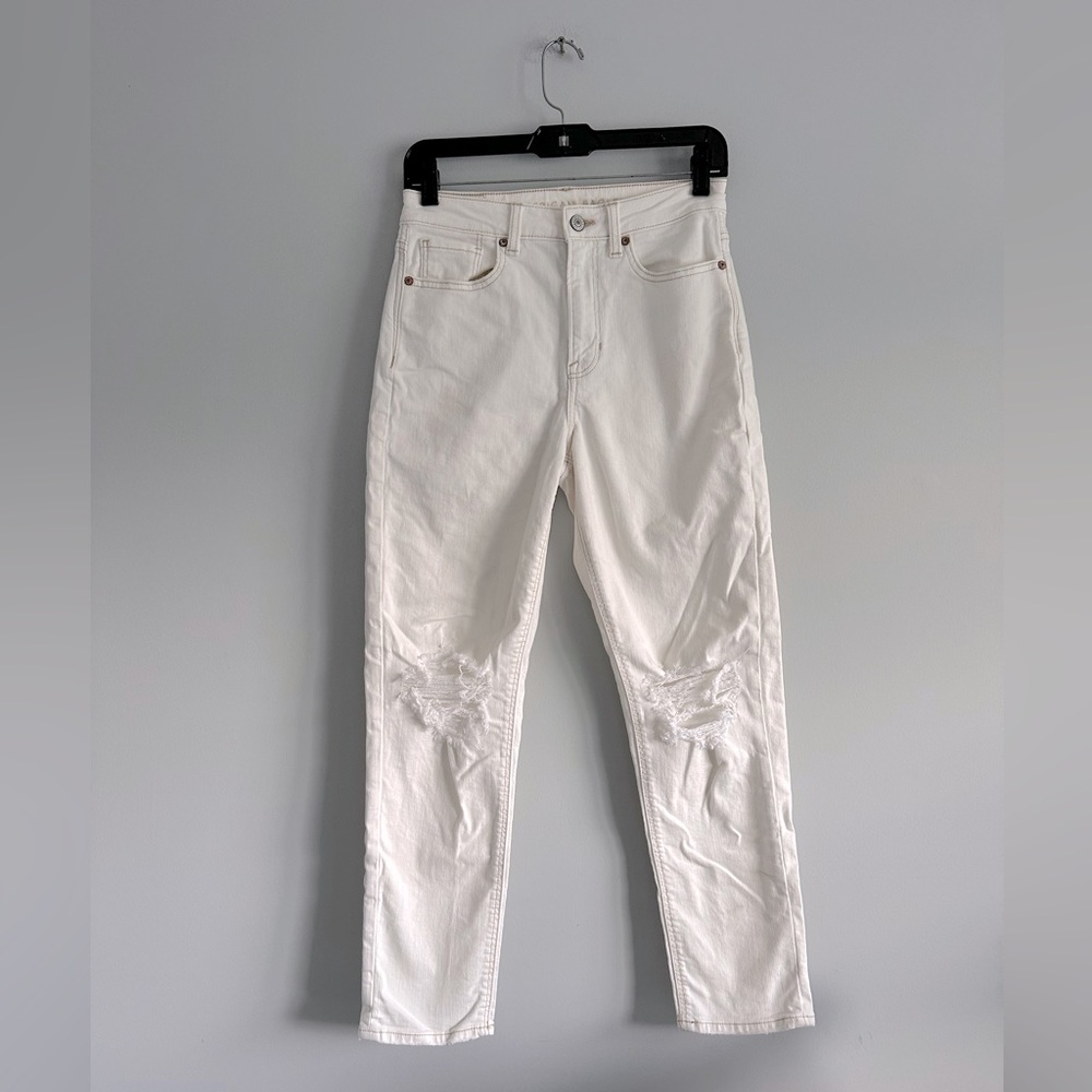 american eagle distressed mom jeans cream white size 2